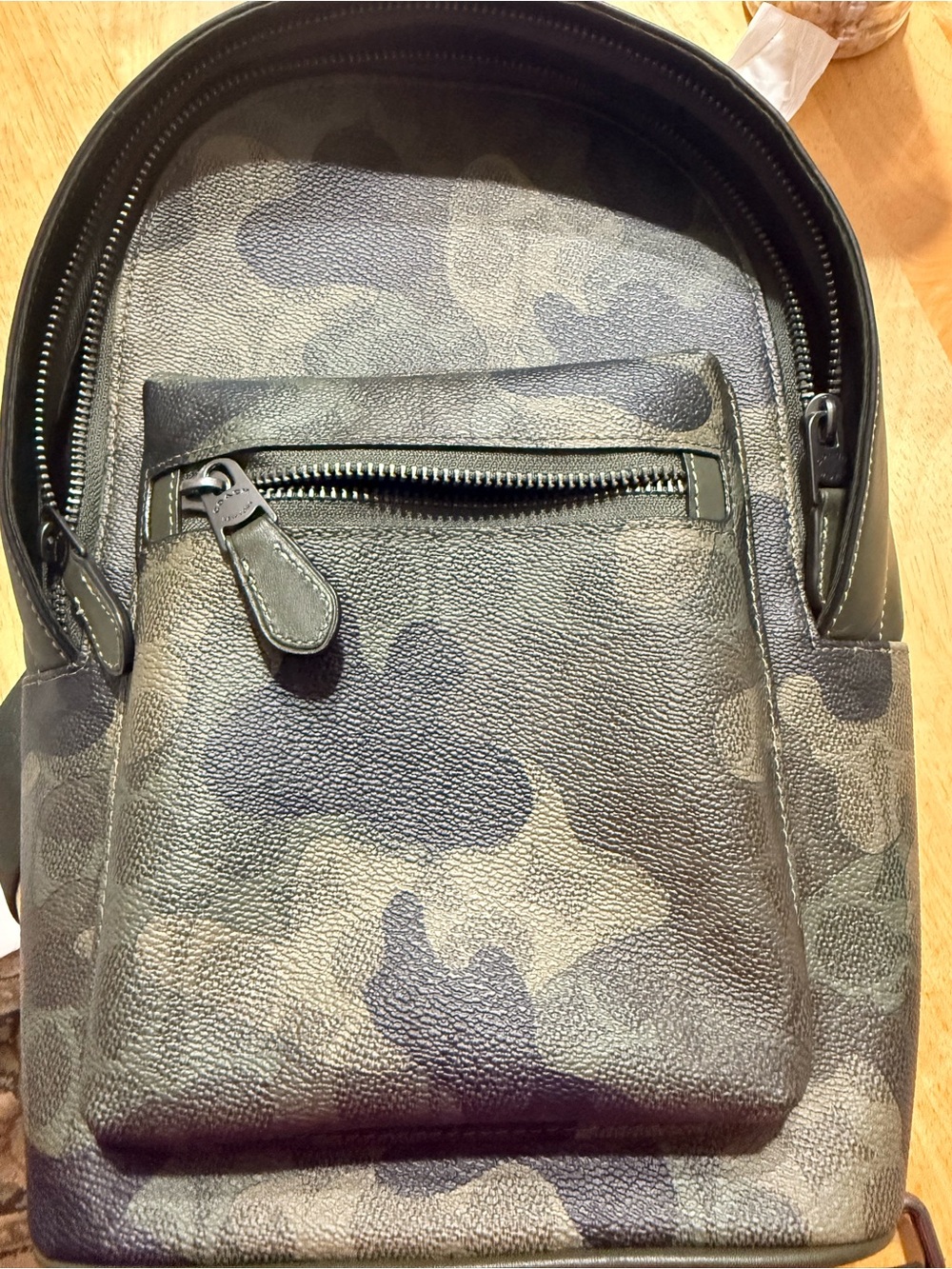 Coach Green Camouflage Leather Sling Backpack - Picture 2 of 9